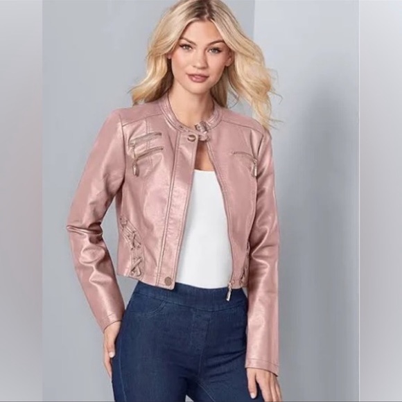 VENUS Jackets & Blazers - Venus faux leather metallic leather rose gold jacket.
